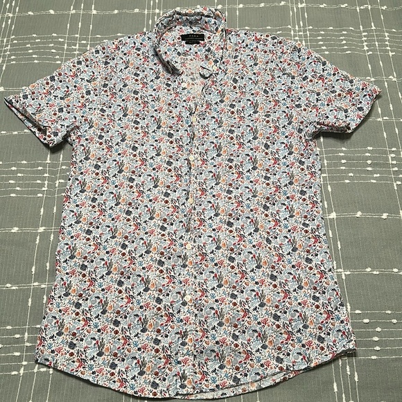 ZARA Slim Fit Nautical Seashell Shirt Mens M Colorful Short Sleeve Cotton - Picture 1 of 9
